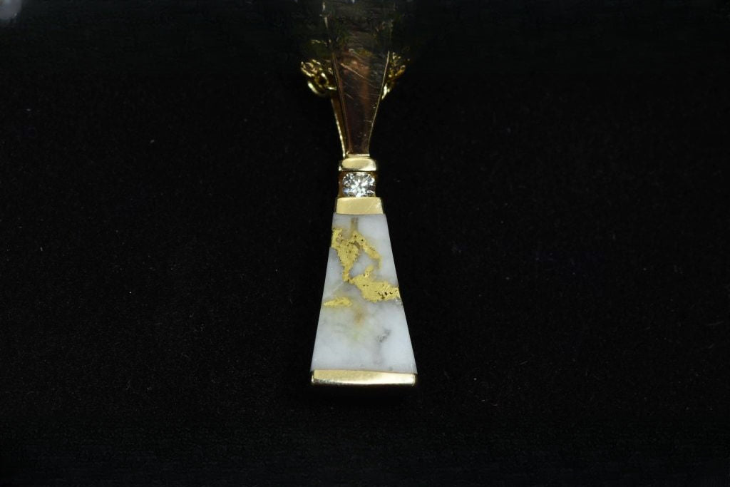 Gold Quartz Pendant "Orocal" PN642D4QX Genuine Hand Crafted Jewelry - 14K Gold Yellow Gold Casting
