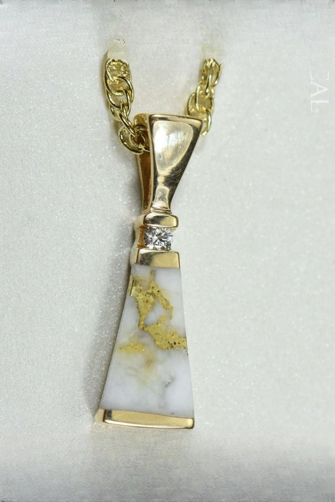Gold Quartz Pendant "Orocal" PN642D4QX Genuine Hand Crafted Jewelry - 14K Gold Yellow Gold Casting