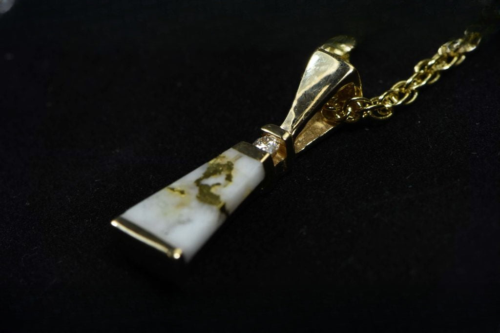Gold Quartz Pendant "Orocal" PN642D4QX Genuine Hand Crafted Jewelry - 14K Gold Yellow Gold Casting