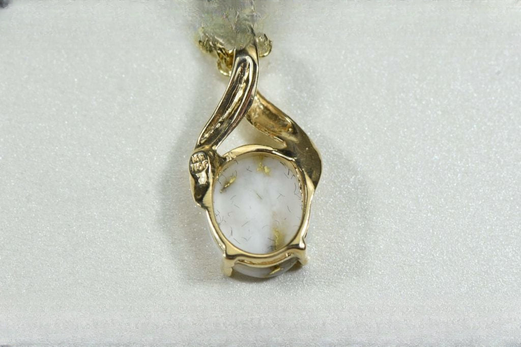 Gold Quartz Pendant "Orocal" PN752QX Genuine Hand Crafted Jewelry - 14K Gold Yellow Gold Casting
