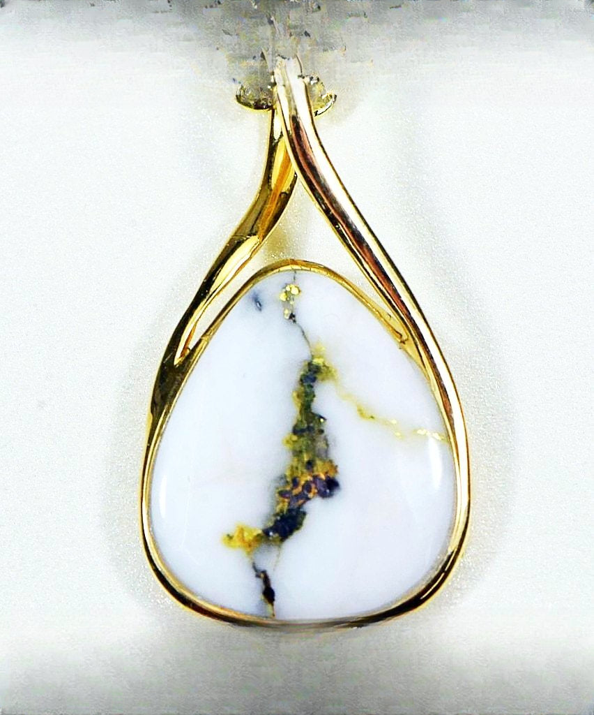 Gold Quartz Pendant "Orocal" PN767QX Genuine Hand Crafted Jewelry - 14K Gold Yellow Gold Casting