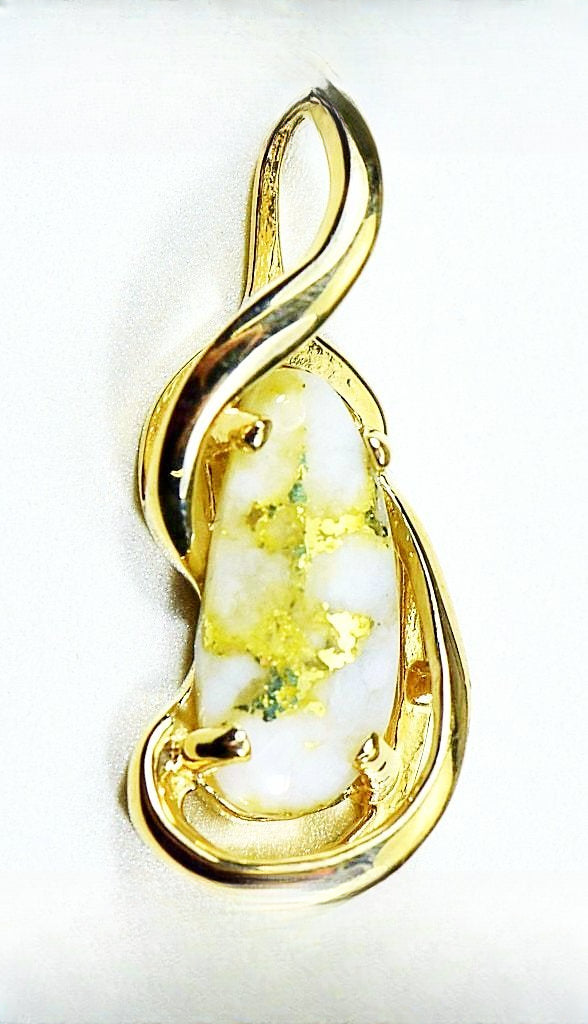 Gold Quartz Pendant "Orocal" PN784QX Genuine Hand Crafted Jewelry - 14K Gold Yellow Gold Casting