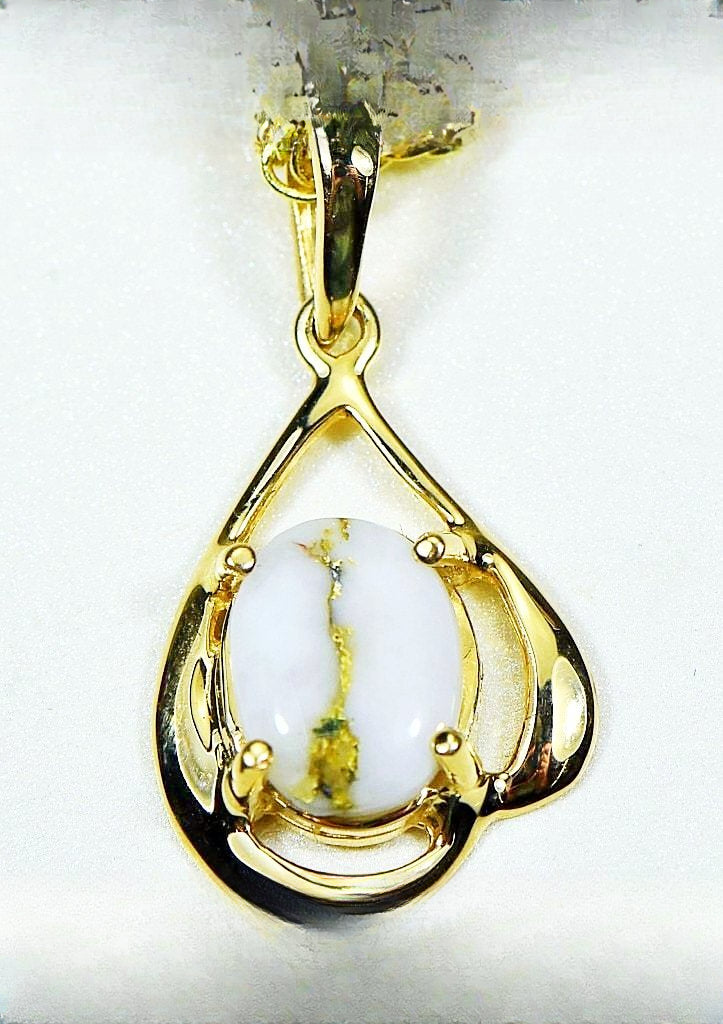 Gold Quartz Pendant "Orocal" PN870QX Genuine Hand Crafted Jewelry - 14K Gold Yellow Gold Casting