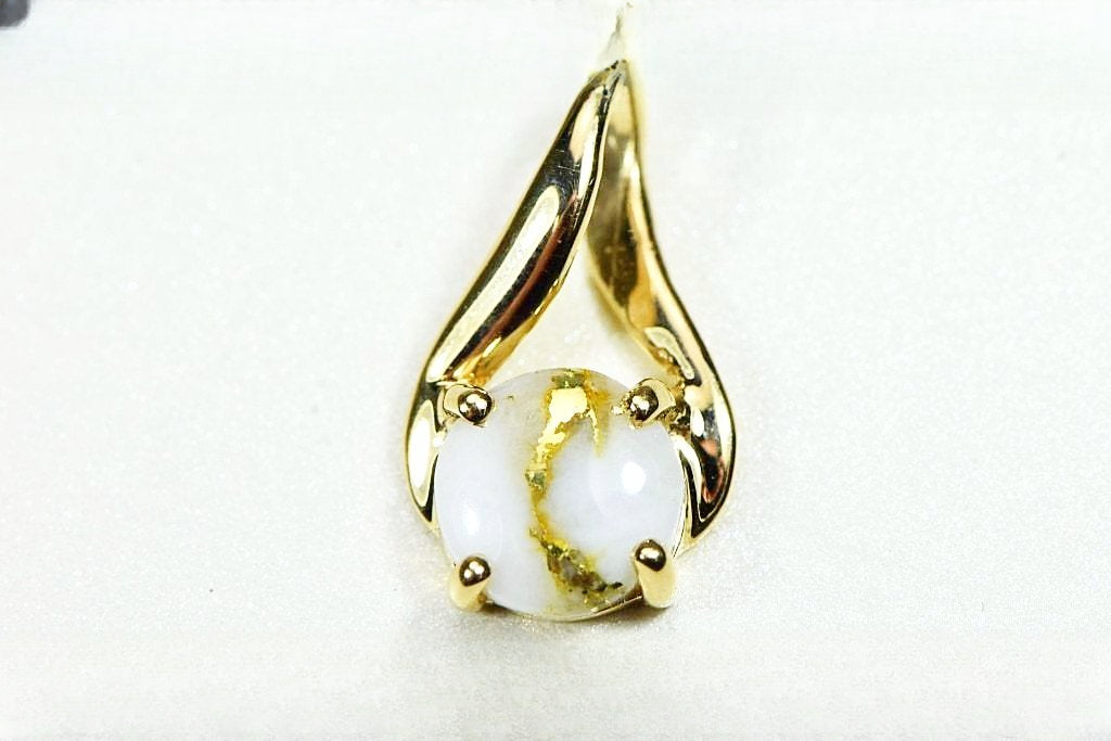 Gold Quartz Pendant "Orocal" PN895Q Genuine Hand Crafted Jewelry - 14K Gold Yellow Gold Casting