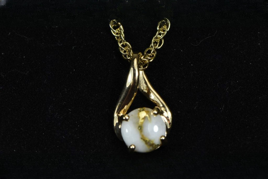 Gold Quartz Pendant "Orocal" PN895Q Genuine Hand Crafted Jewelry - 14K Gold Yellow Gold Casting