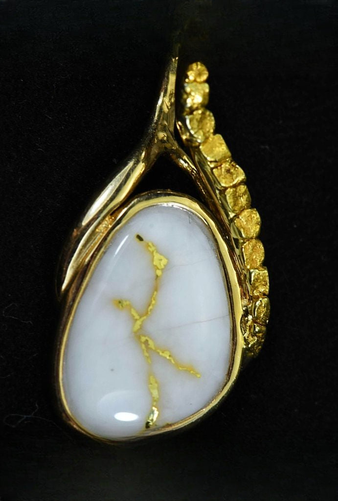 Gold Quartz Pendant "Orocal" PSC129NQX Genuine Hand Crafted Jewelry - 14K Gold Yellow Gold Casting