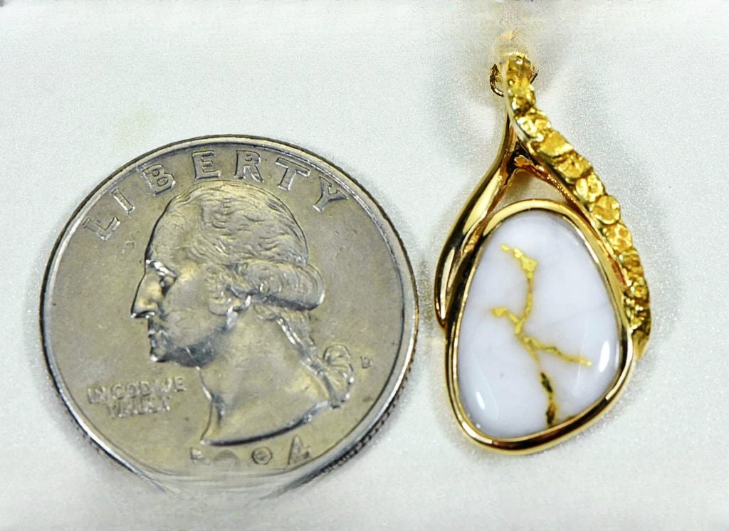 Gold Quartz Pendant "Orocal" PSC129NQX Genuine Hand Crafted Jewelry - 14K Gold Yellow Gold Casting