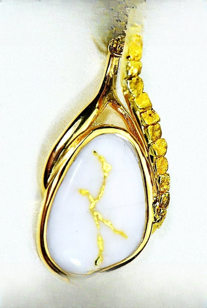 Gold Quartz Pendant "Orocal" PSC129NQX Genuine Hand Crafted Jewelry - 14K Gold Yellow Gold Casting