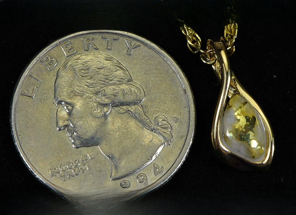 Gold Quartz Pendant "Orocal"PN601QX Genuine Hand Crafted Jewelry - 14K Gold Yellow Gold Casting