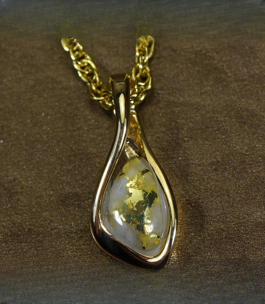 Gold Quartz Pendant "Orocal"PN601QX Genuine Hand Crafted Jewelry - 14K Gold Yellow Gold Casting