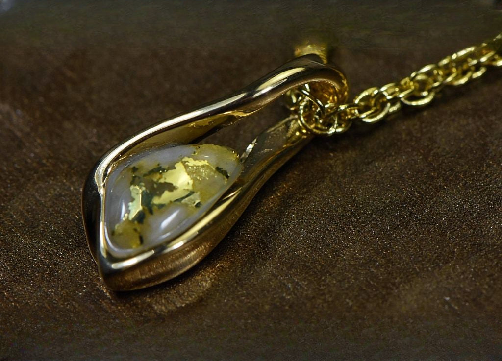 Gold Quartz Pendant "Orocal"PN601QX Genuine Hand Crafted Jewelry - 14K Gold Yellow Gold Casting