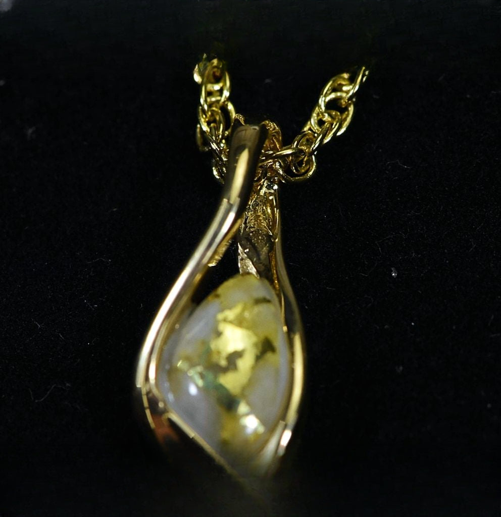 Gold Quartz Pendant "Orocal"PN601QX Genuine Hand Crafted Jewelry - 14K Gold Yellow Gold Casting