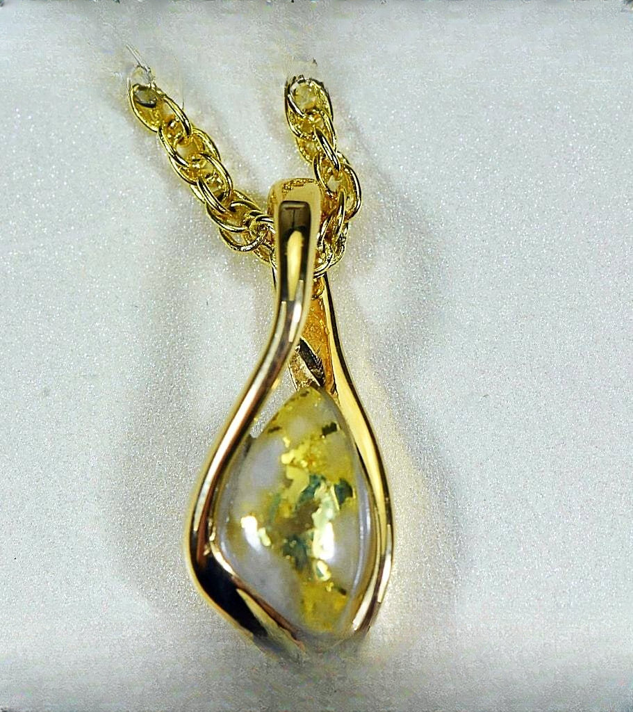 Gold Quartz Pendant "Orocal"PN601QX Genuine Hand Crafted Jewelry - 14K Gold Yellow Gold Casting