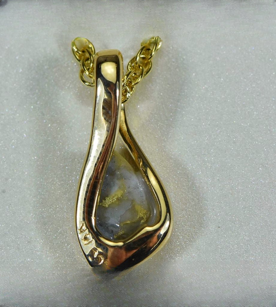 Gold Quartz Pendant "Orocal"PN601QX Genuine Hand Crafted Jewelry - 14K Gold Yellow Gold Casting