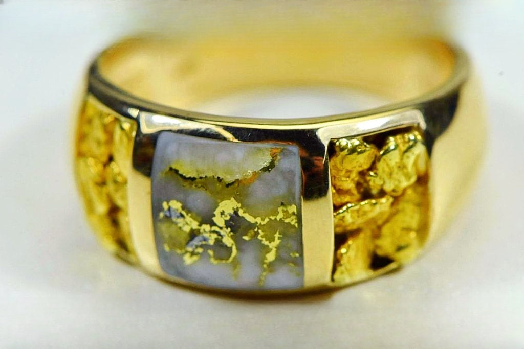 Gold Quartz Ring Mens "Orocal" RM1088NQ Genuine Hand Crafted Jewelry - 14K Gold Yellow Gold Casting