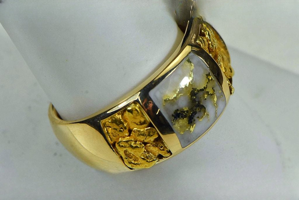 Gold Quartz Ring Mens "Orocal" RM1088NQ Genuine Hand Crafted Jewelry - 14K Gold Yellow Gold Casting