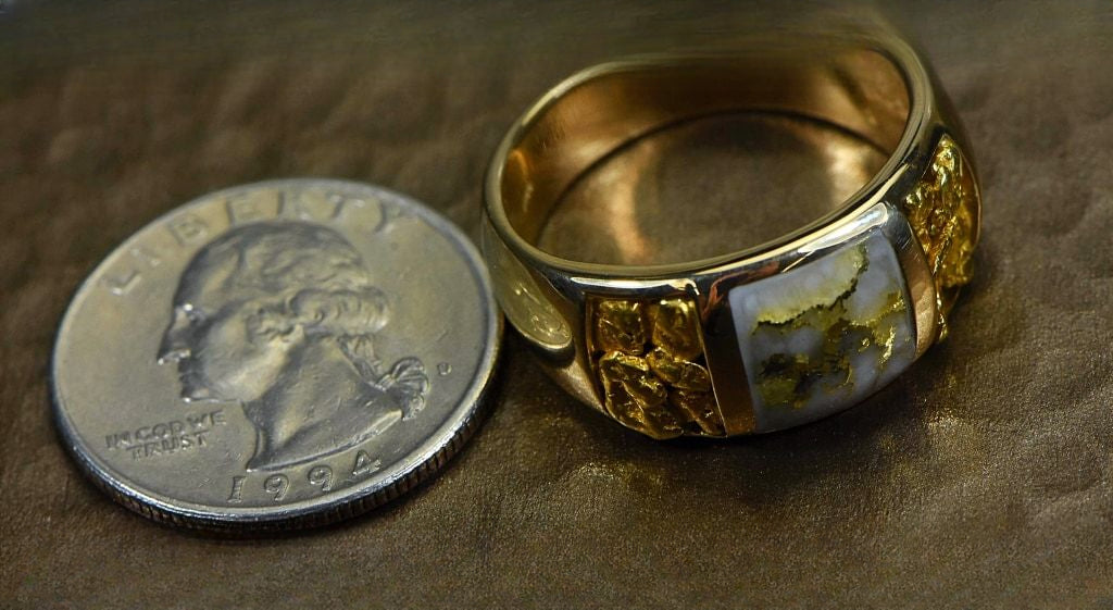 Gold Quartz Ring Mens "Orocal" RM1088NQ Genuine Hand Crafted Jewelry - 14K Gold Yellow Gold Casting