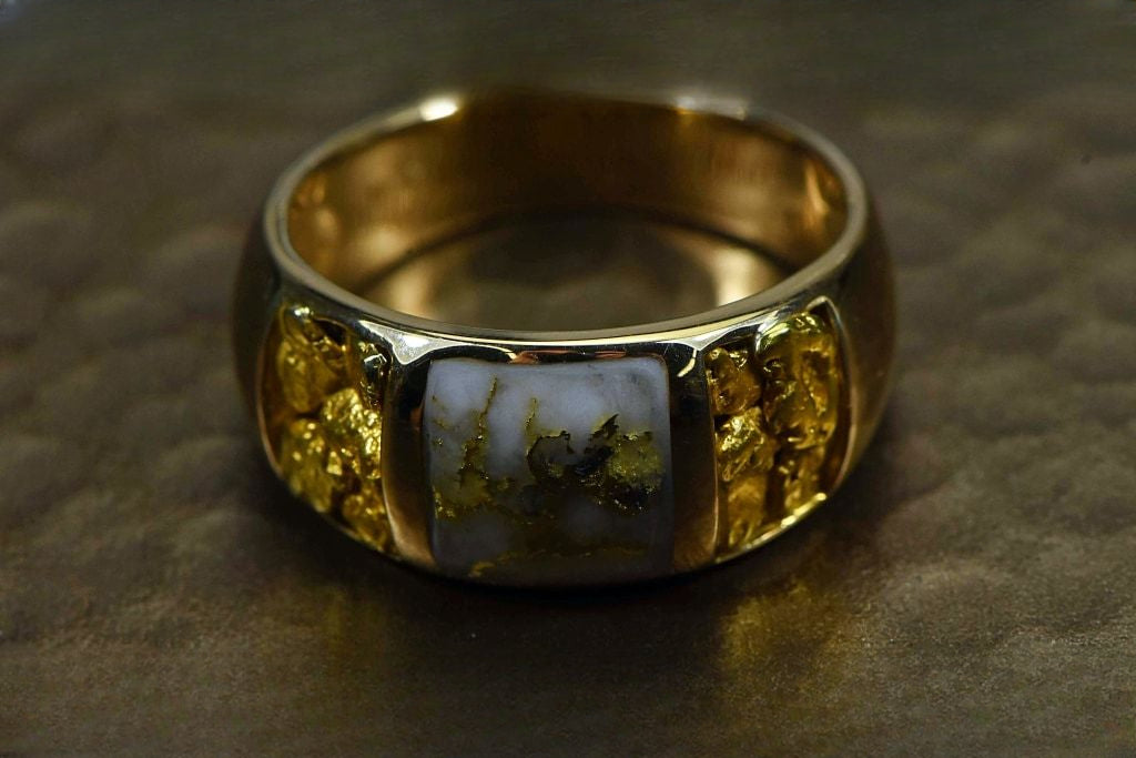 Gold Quartz Ring Mens "Orocal" RM1088NQ Genuine Hand Crafted Jewelry - 14K Gold Yellow Gold Casting