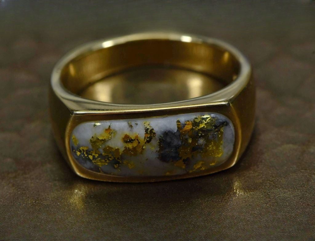 Gold Quartz Ring Mens "Orocal" RM816Q Genuine Hand Crafted Jewelry - 14K Gold Yellow Gold Casting