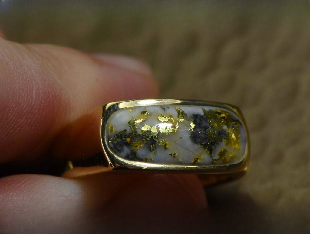 Gold Quartz Ring Mens "Orocal" RM816Q Genuine Hand Crafted Jewelry - 14K Gold Yellow Gold Casting
