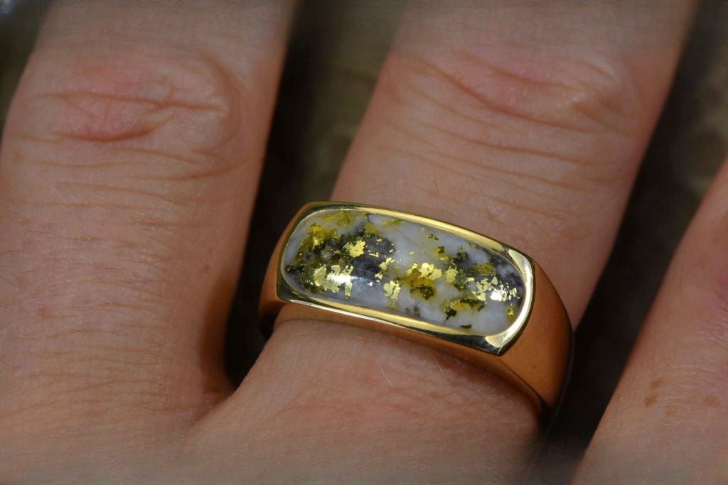 Gold Quartz Ring Mens "Orocal" RM816Q Genuine Hand Crafted Jewelry - 14K Gold Yellow Gold Casting