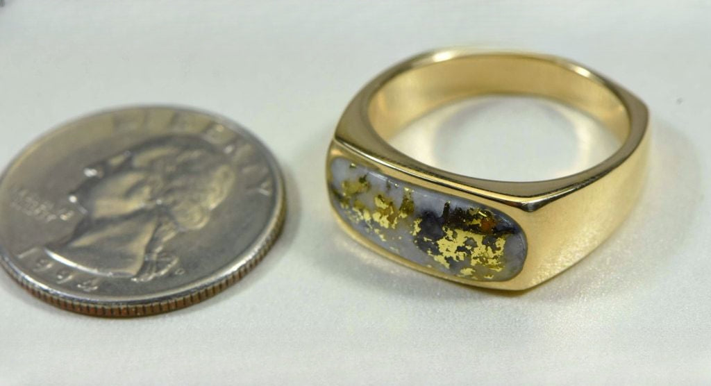 Gold Quartz Ring Mens "Orocal" RM816Q Genuine Hand Crafted Jewelry - 14K Gold Yellow Gold Casting