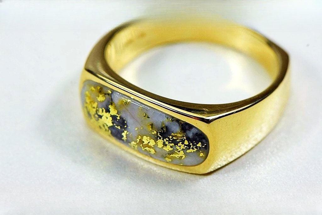 Gold Quartz Ring Mens "Orocal" RM816Q Genuine Hand Crafted Jewelry - 14K Gold Yellow Gold Casting