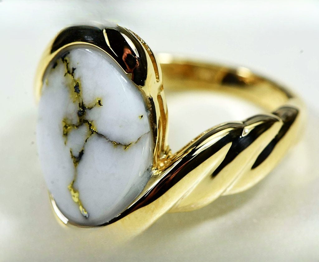 Gold Quartz Ring "Orocal" RL1002Q Genuine Hand Crafted Jewelry - 14K Gold Casting