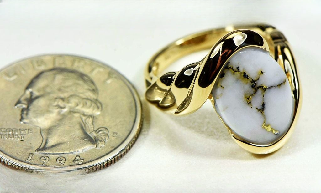 Gold Quartz Ring "Orocal" RL1002Q Genuine Hand Crafted Jewelry - 14K Gold Casting