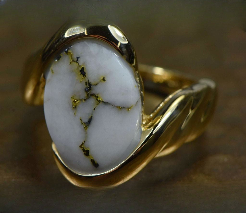 Gold Quartz Ring "Orocal" RL1002Q Genuine Hand Crafted Jewelry - 14K Gold Casting