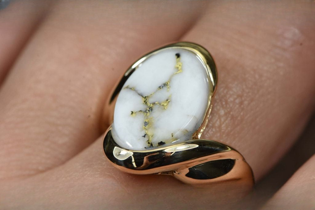 Gold Quartz Ring "Orocal" RL1002Q Genuine Hand Crafted Jewelry - 14K Gold Casting