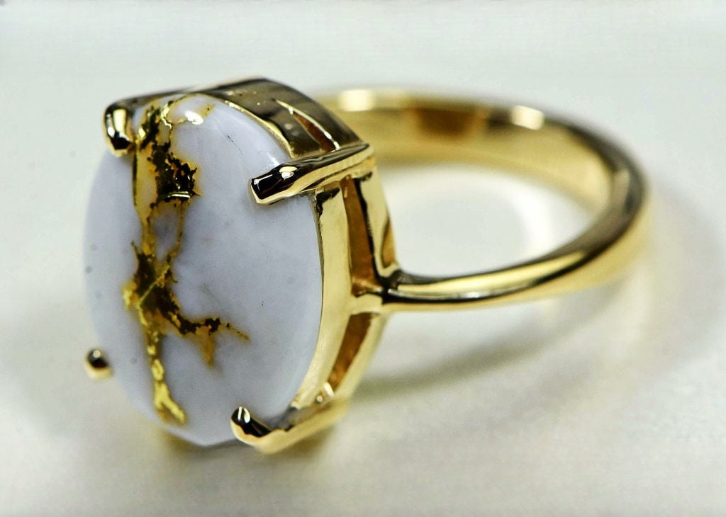 Gold Quartz Ring "Orocal" RL1007Q Genuine Hand Crafted Jewelry - 14K Gold Casting