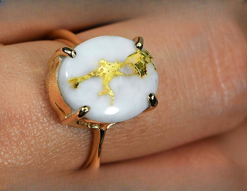 Gold Quartz Ring "Orocal" RL1007Q Genuine Hand Crafted Jewelry - 14K Gold Casting