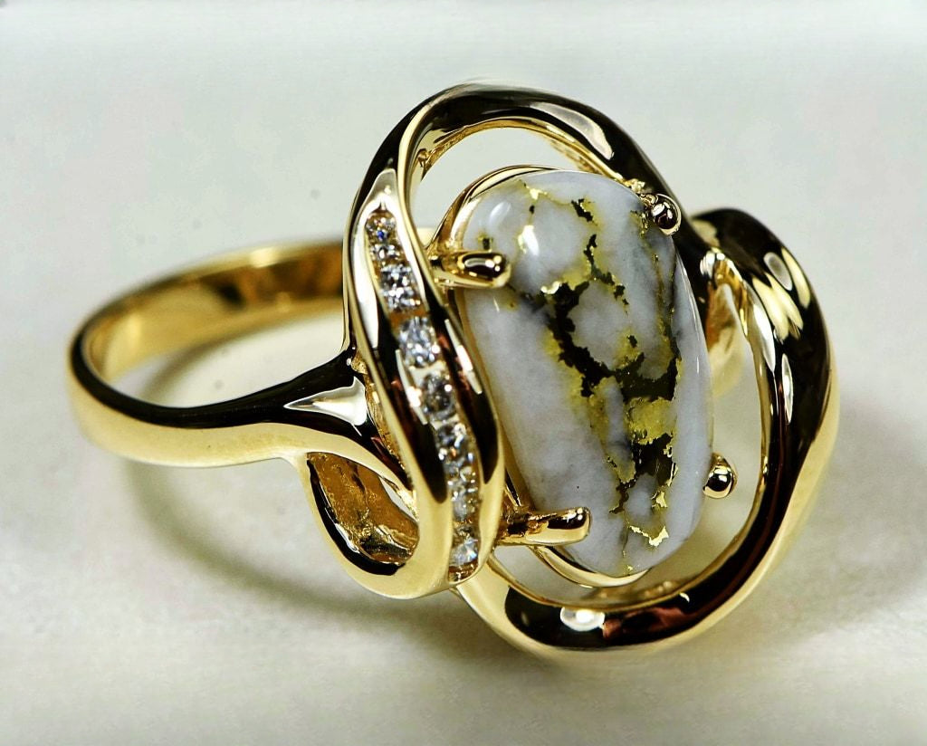 Gold Quartz Ring "Orocal" RL1028DQ Genuine Hand Crafted Jewelry - 14K Gold Casting