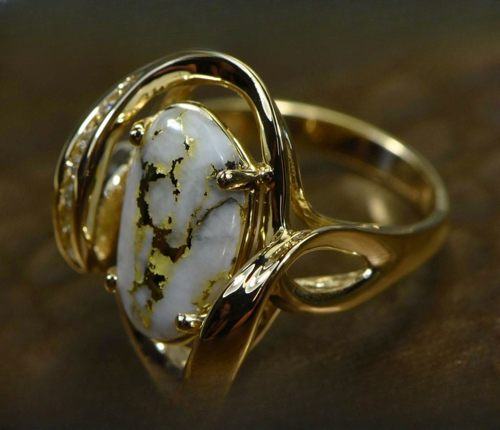 Gold Quartz Ring "Orocal" RL1028DQ Genuine Hand Crafted Jewelry - 14K Gold Casting