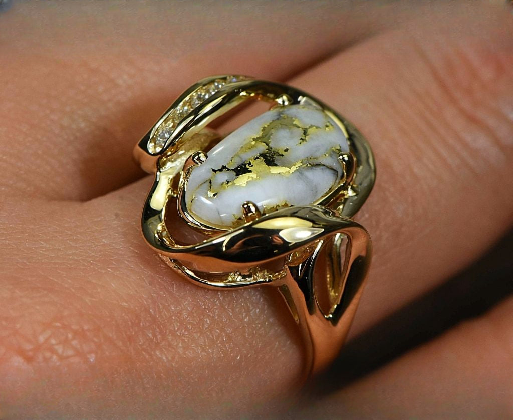 Gold Quartz Ring "Orocal" RL1028DQ Genuine Hand Crafted Jewelry - 14K Gold Casting