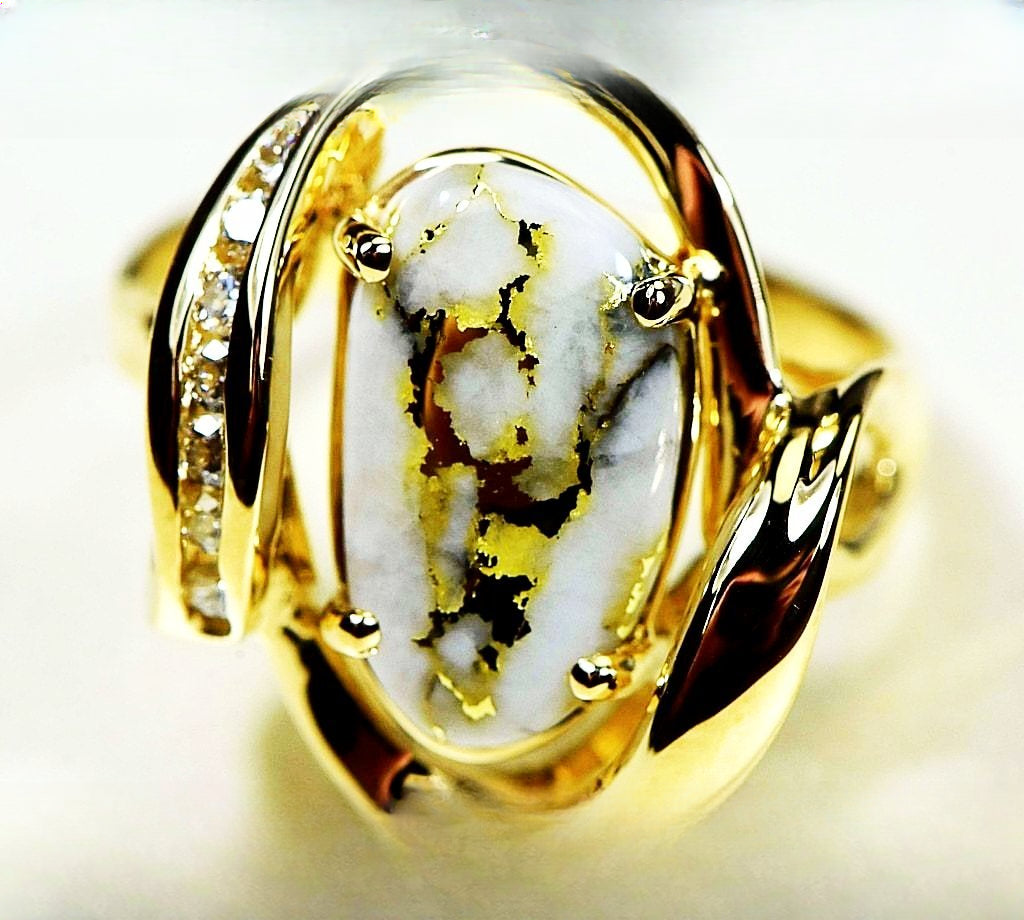 Gold Quartz Ring "Orocal" RL1028DQ Genuine Hand Crafted Jewelry - 14K Gold Casting