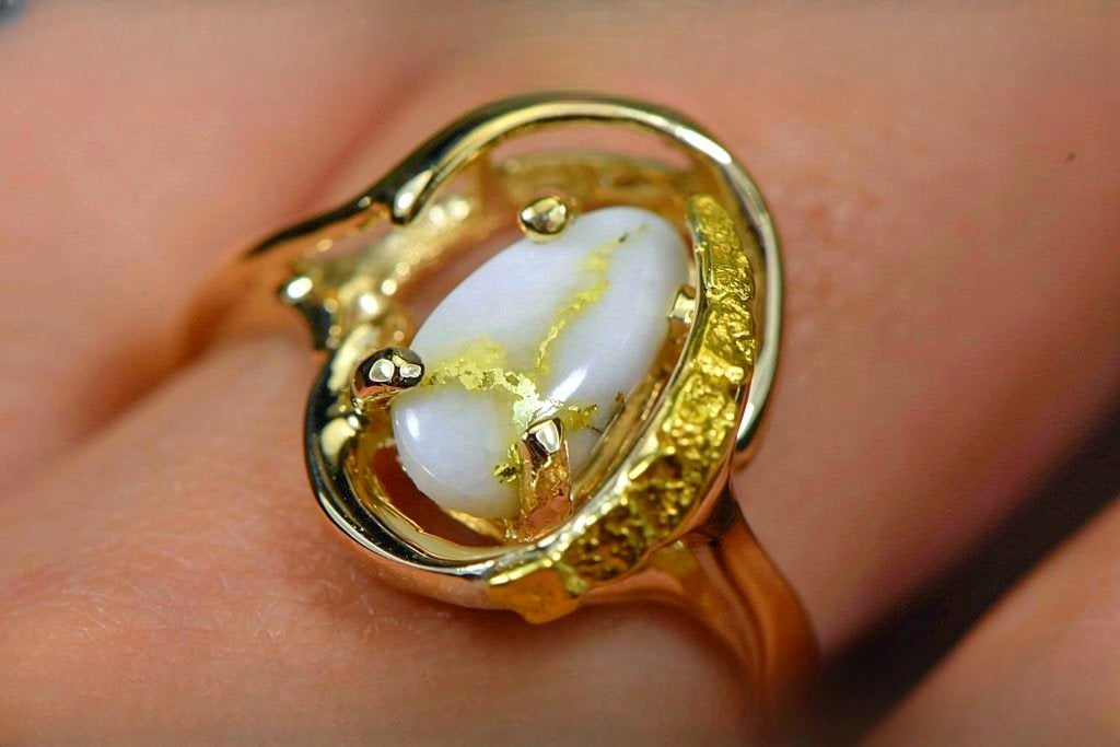 Gold Quartz Ring "Orocal" RL1043NQ Genuine Hand Crafted Jewelry - 14K Gold Casting
