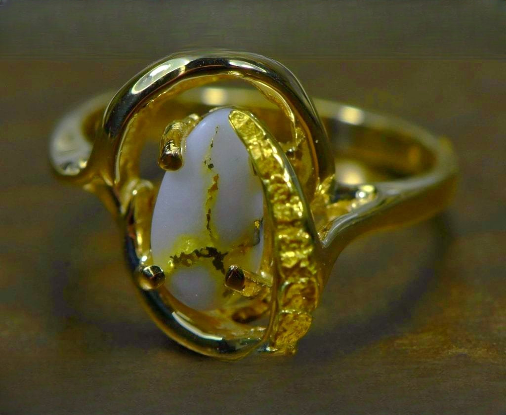 Gold Quartz Ring "Orocal" RL1043NQ Genuine Hand Crafted Jewelry - 14K Gold Casting