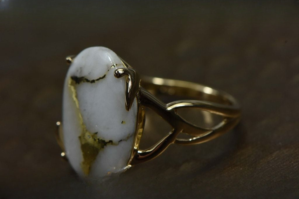 Gold Quartz Ring "Orocal" RL1106Q Genuine Hand Crafted Jewelry - 14K Gold Casting