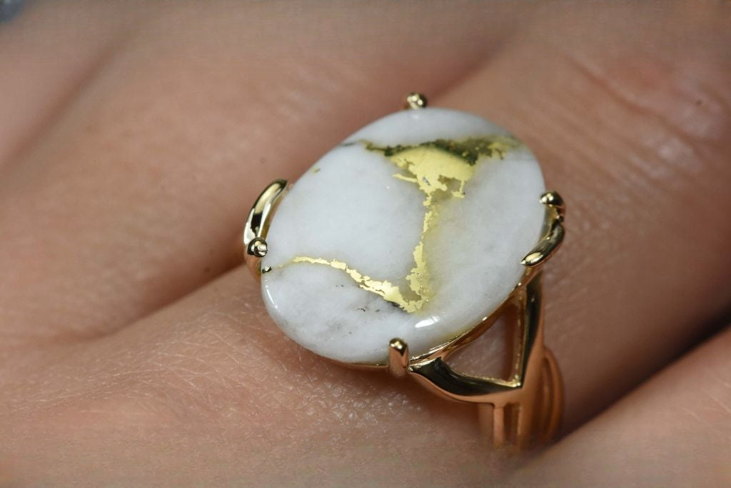 Gold Quartz Ring "Orocal" RL1106Q Genuine Hand Crafted Jewelry - 14K Gold Casting