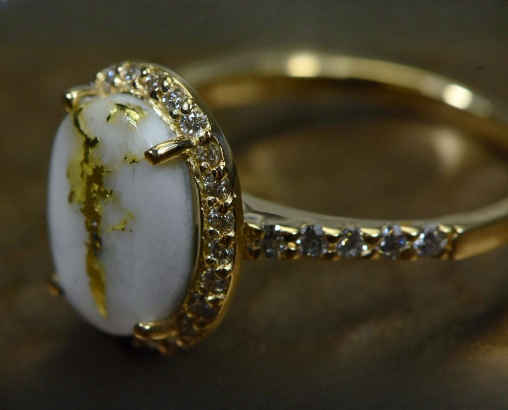 Gold Quartz Ring "Orocal" RL1109DQ Genuine Hand Crafted Jewelry - 14K Gold Casting