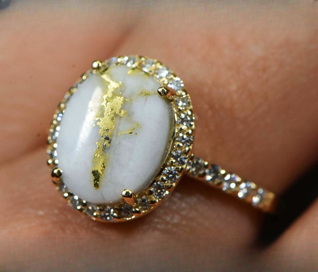 Gold Quartz Ring "Orocal" RL1109DQ Genuine Hand Crafted Jewelry - 14K Gold Casting
