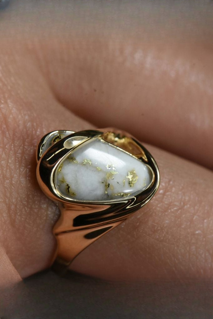 Gold Quartz Ring "Orocal" RL549Q Genuine Hand Crafted Jewelry - 14K Gold Casting