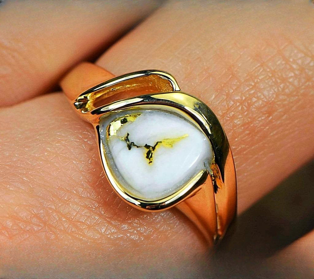 Gold Quartz Ring "Orocal" RL587Q Genuine Hand Crafted Jewelry - 14K Gold Casting