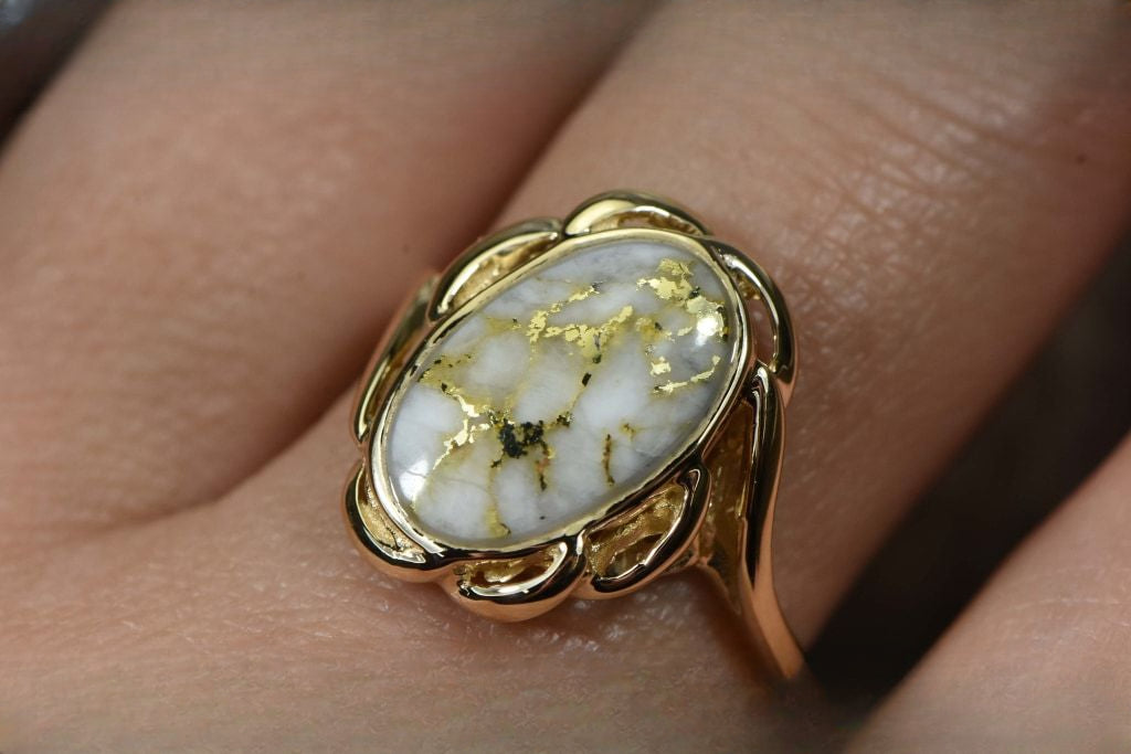 Gold Quartz Ring "Orocal" RL754Q Genuine Hand Crafted Jewelry - 14K Gold Casting