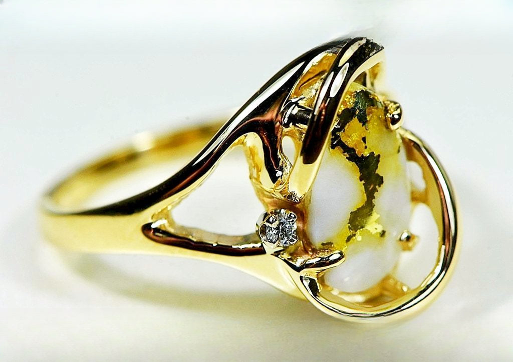 Gold Quartz Ring "Orocal" RL784SDQ Genuine Hand Crafted Jewelry - 14K Gold Casting