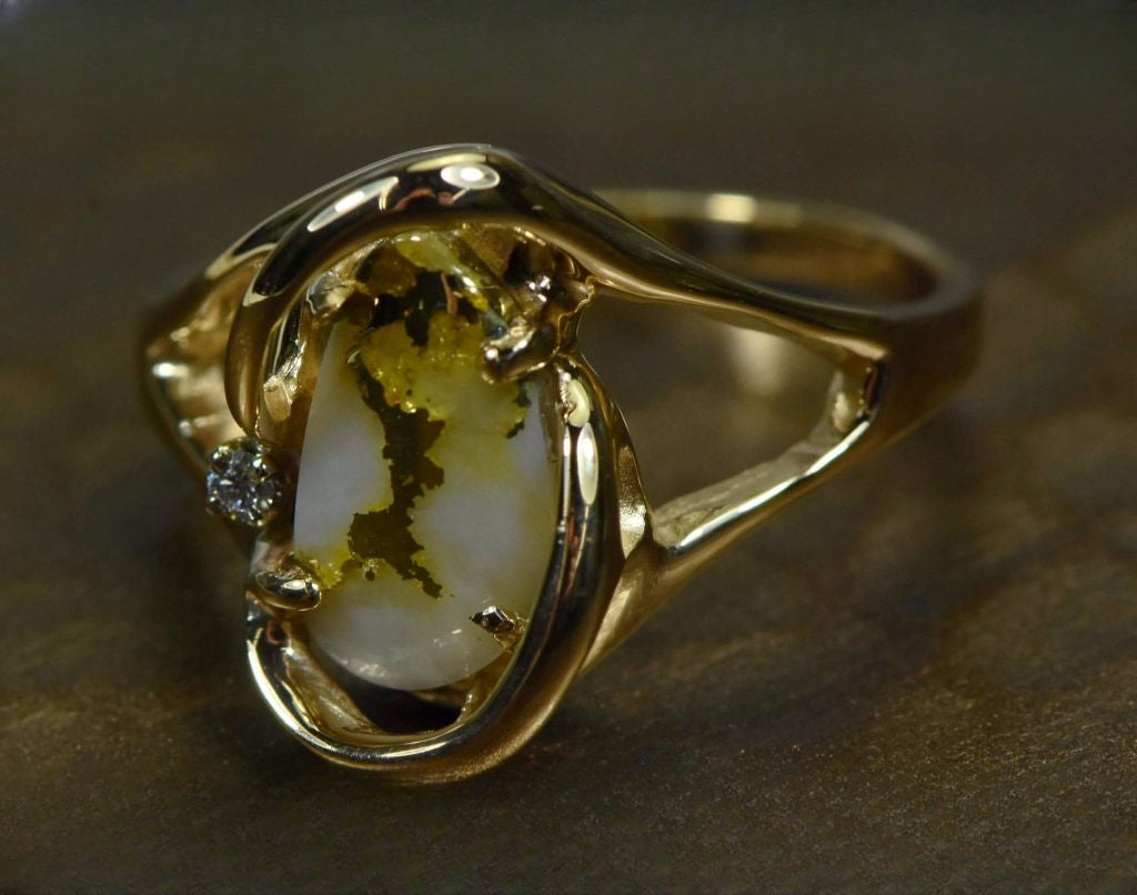 Gold Quartz Ring "Orocal" RL784SDQ Genuine Hand Crafted Jewelry - 14K Gold Casting