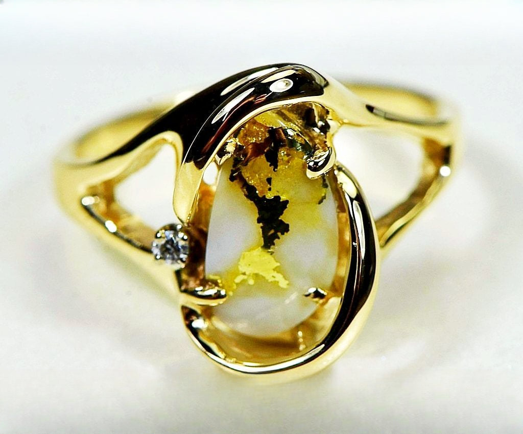 Gold Quartz Ring "Orocal" RL784SDQ Genuine Hand Crafted Jewelry - 14K Gold Casting