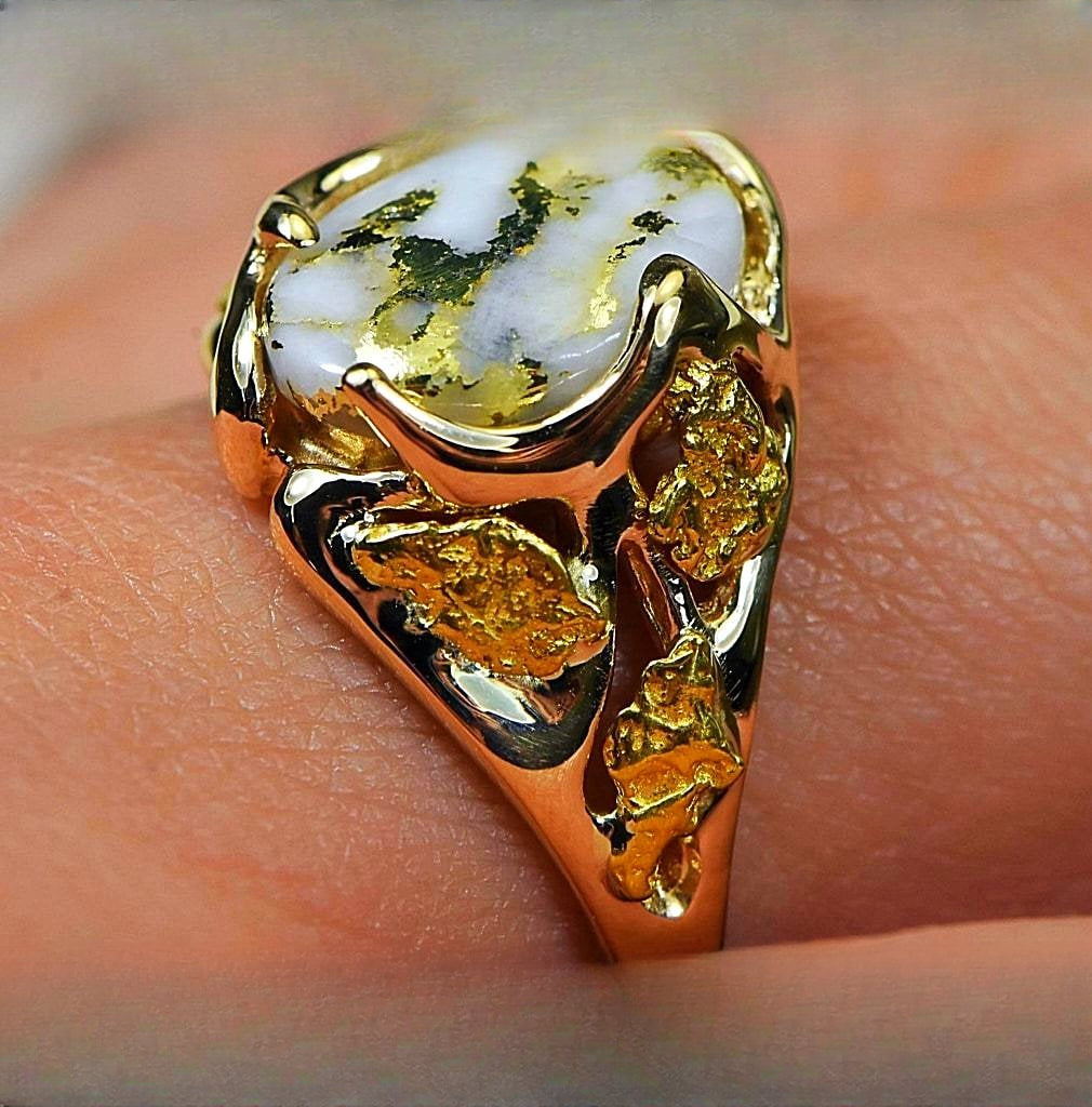 Gold Quartz Ring "Orocal" RL958Q Genuine Hand Crafted Jewelry - 14K Gold Casting